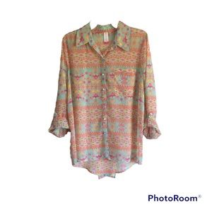 No Boundaries Sheer Button Up Blouse Size Large (11-13) Juniors NWOT